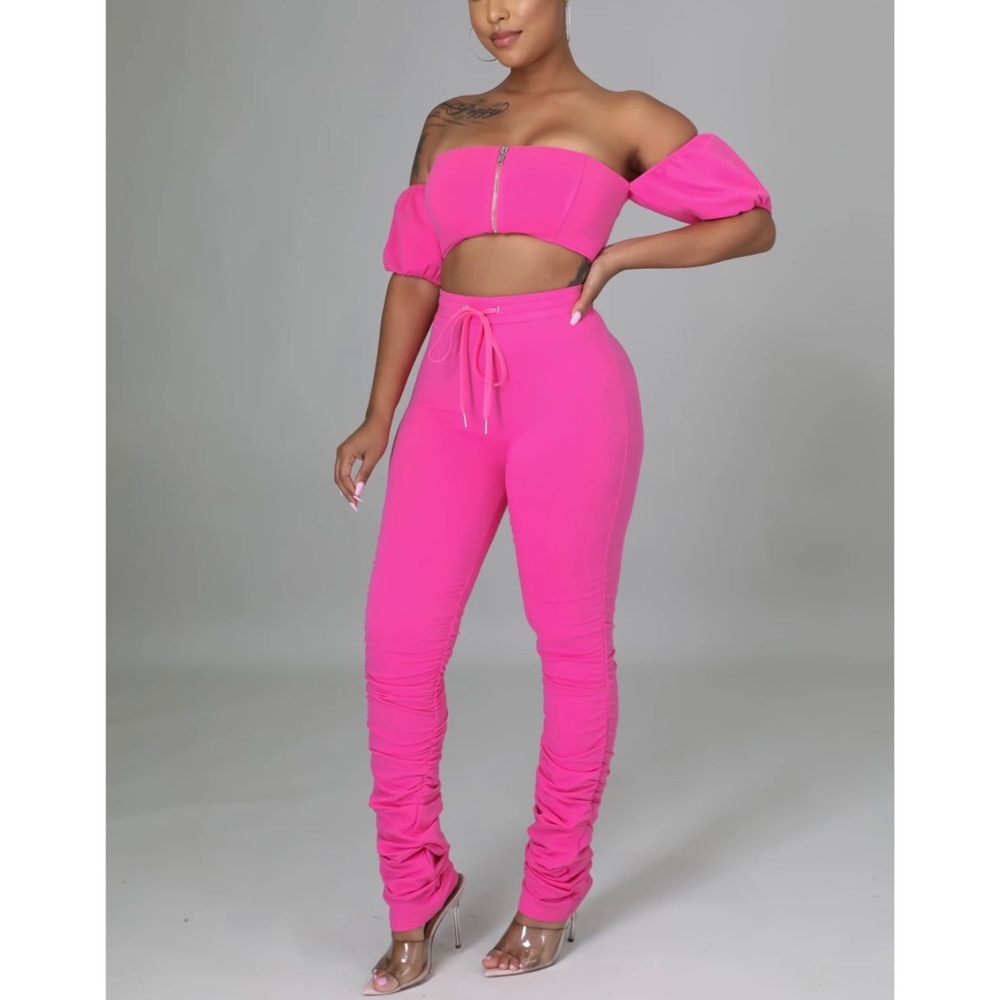 Off Shoulder Ruched Pant Set